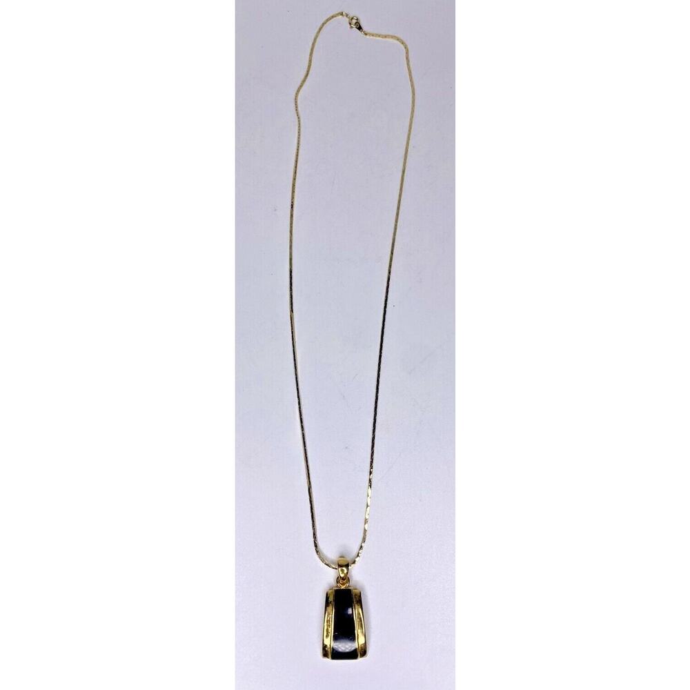 Vinage Retired Lia Sophia Gold Tone & Black Pendant Necklace On 12" Chain A1-10